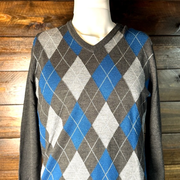 I.N.C. International Concepts Argyle Sweater Men Medium Merino Wool - Picture 3 of 10